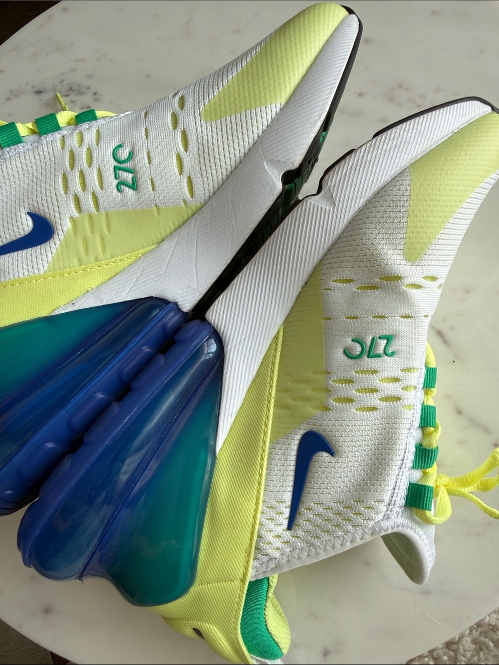 Nike Air Max 270 White, Neon Yellow & Blue 6Y - Picture 5 of 9